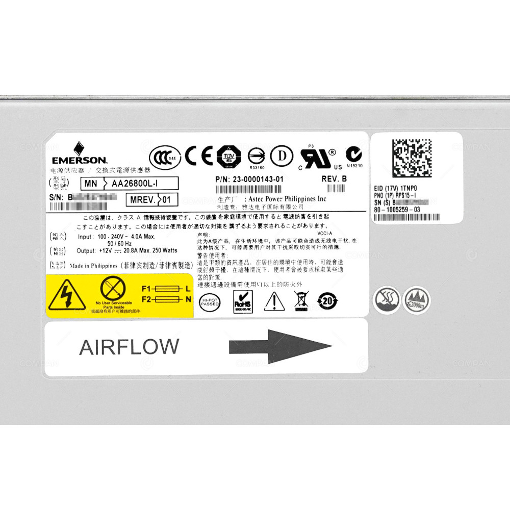 23-0000143-01 BROCADE POWER SUPPLY 250W FOR ICX6610-24-I RPS15-I,